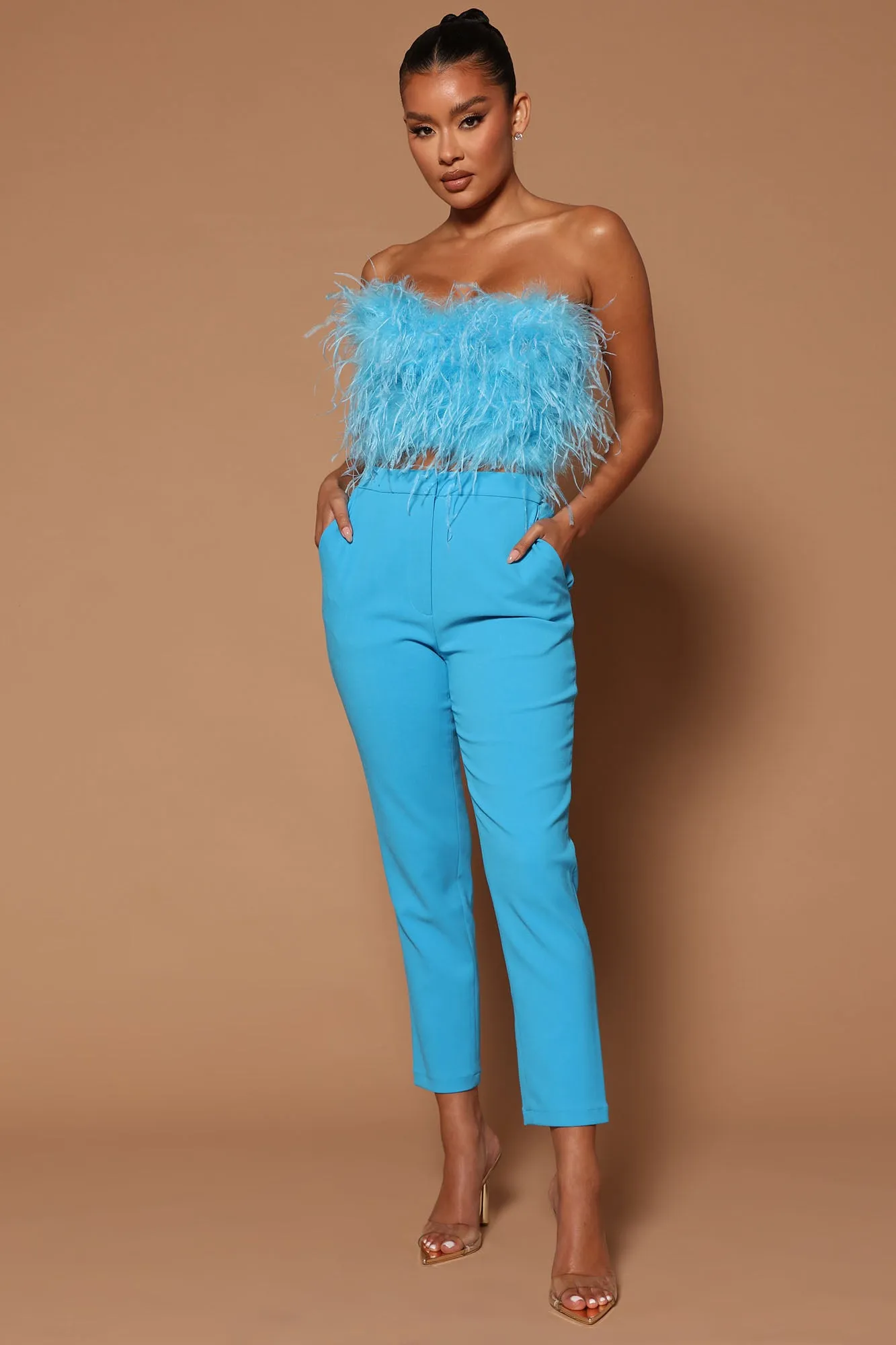 Asalia Feathered Top - Turquoise