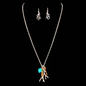 Deer Antler Feather Arrow Turquoise Chain Necklace