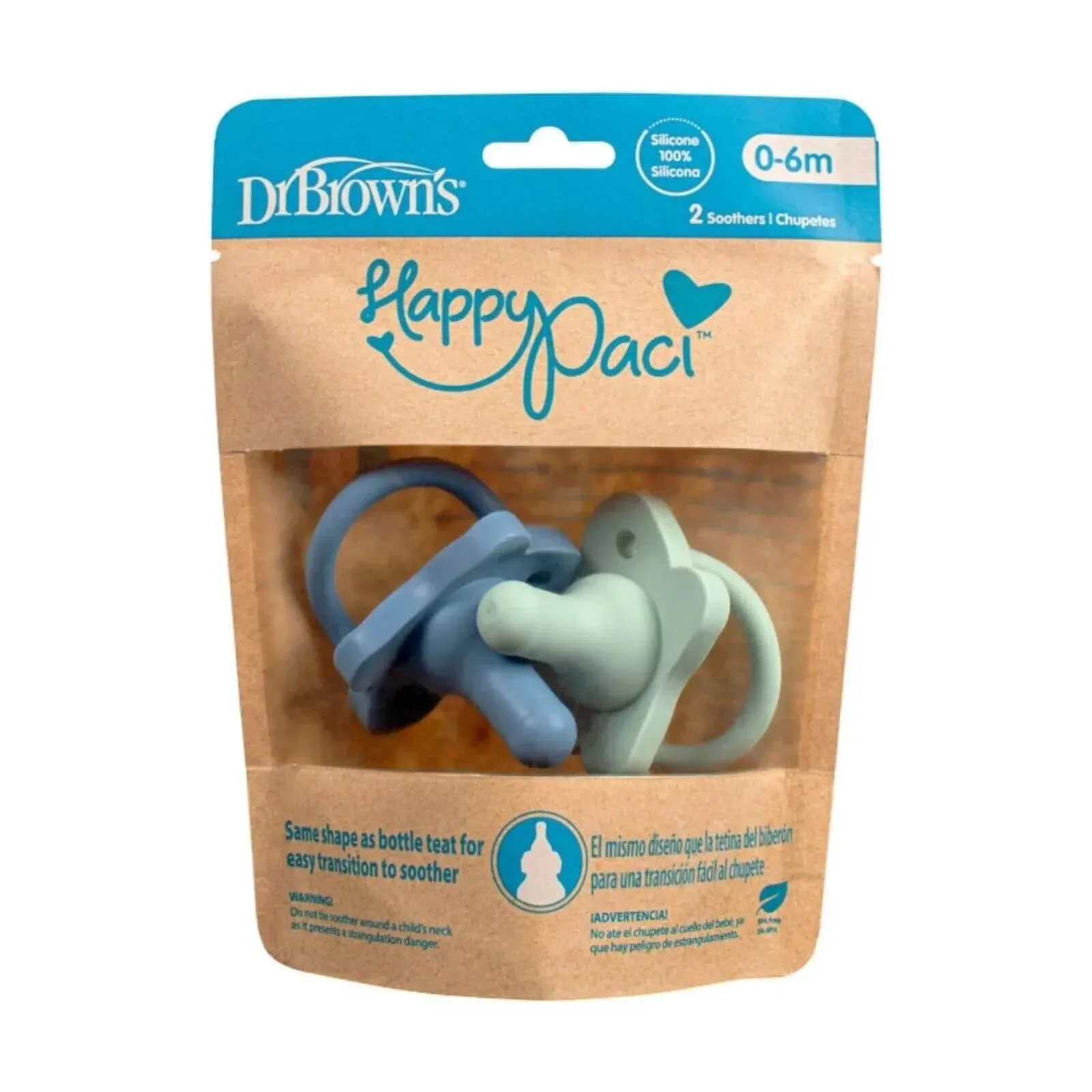 Dr. Brown's One Piece Silicone Soother 0  months 2 pcs - Blue