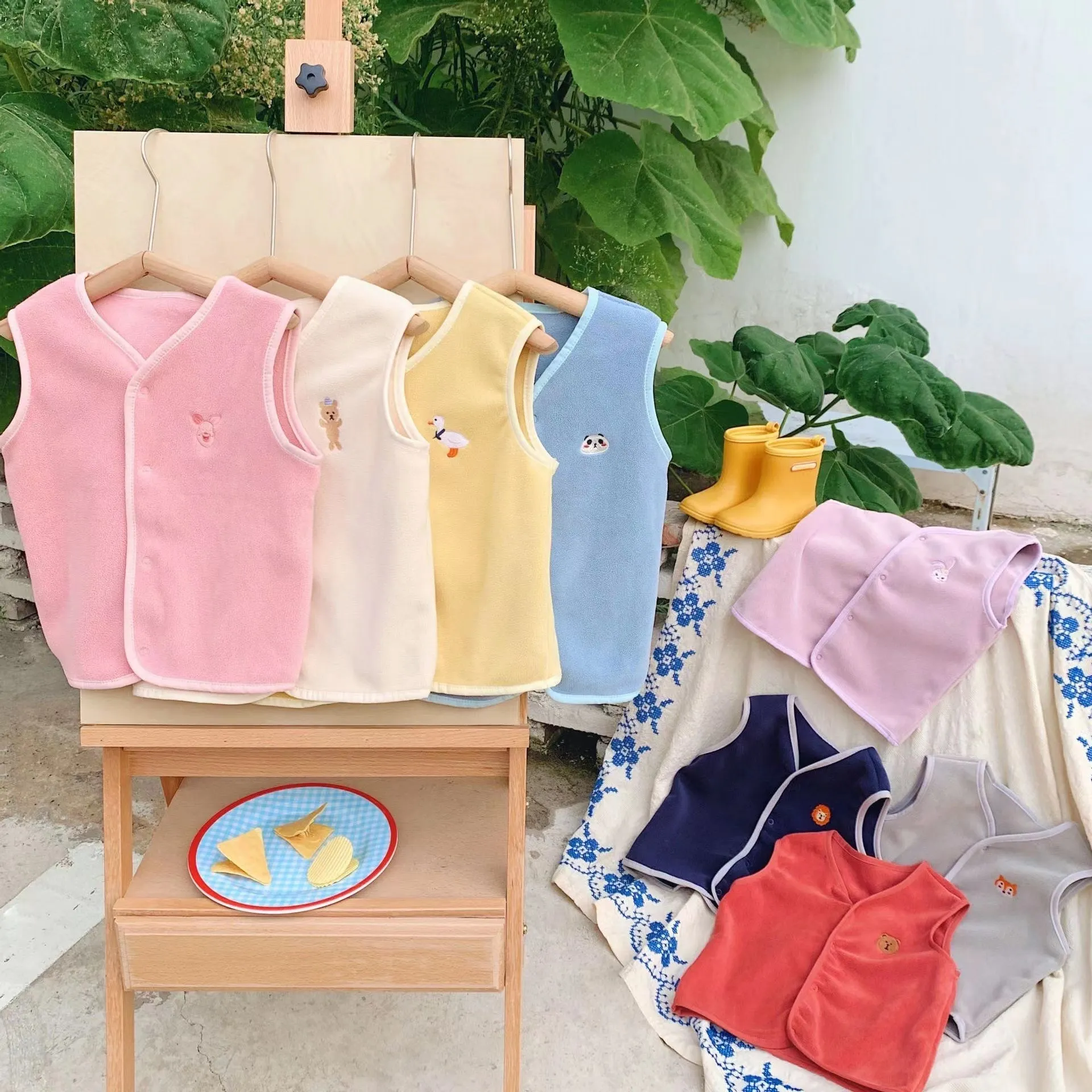 Embroidered Tiny Animals Plush Vest