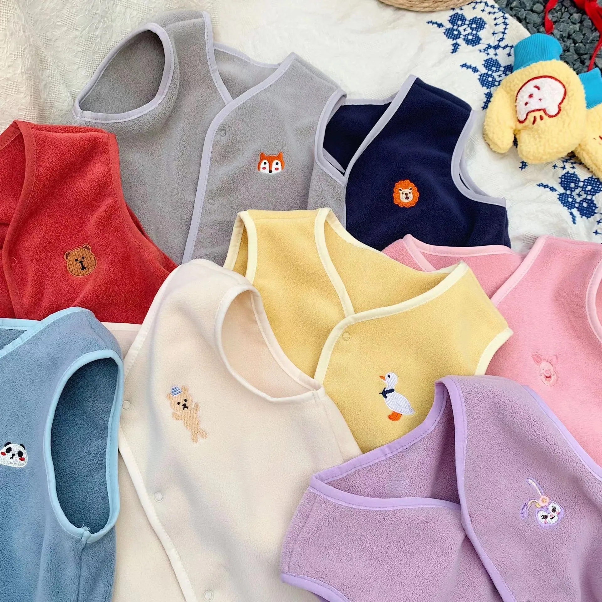 Embroidered Tiny Animals Plush Vest