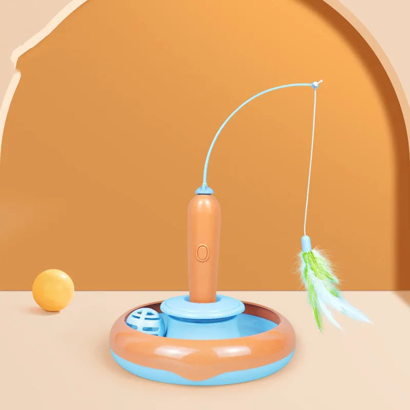 PurrfectPlay™ Cat Interactive Toy - Automatic Rotating Feather Teaser with Bell Balls for Indoor Cats