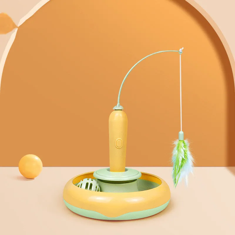 PurrfectPlay™ Cat Interactive Toy - Automatic Rotating Feather Teaser with Bell Balls for Indoor Cats