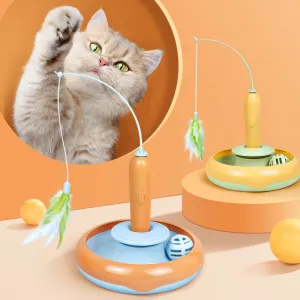 PurrfectPlay™ Cat Interactive Toy - Automatic Rotating Feather Teaser with Bell Balls for Indoor Cats