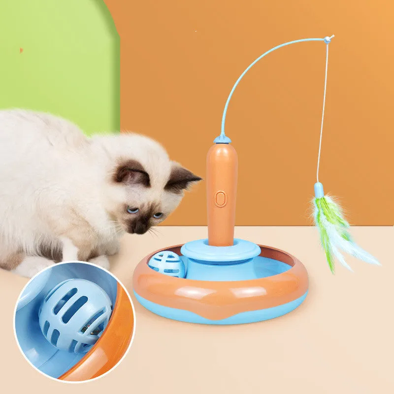 PurrfectPlay™ Cat Interactive Toy - Automatic Rotating Feather Teaser with Bell Balls for Indoor Cats