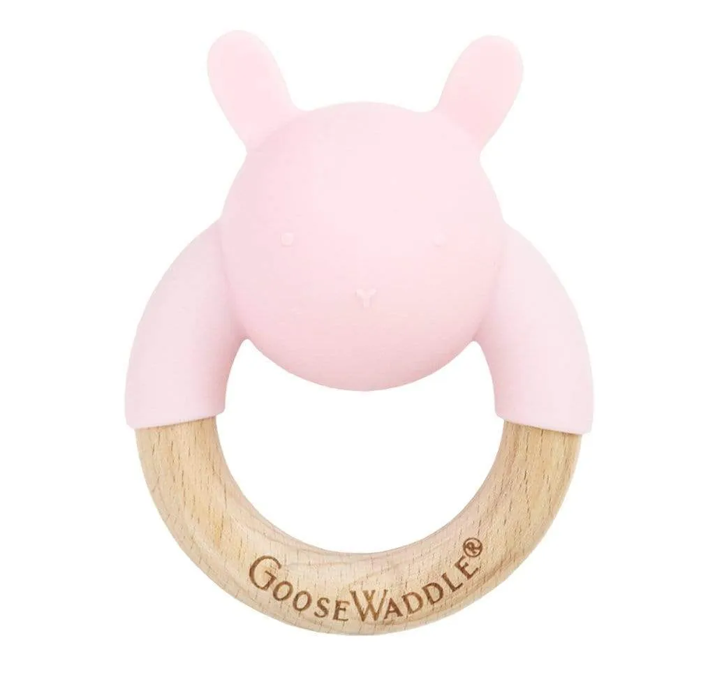 Rattle Teether Wooden   Silicone (4 Colors)